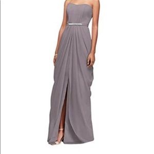 David’s Bridal Long Chiffon Strapless-Black Dress